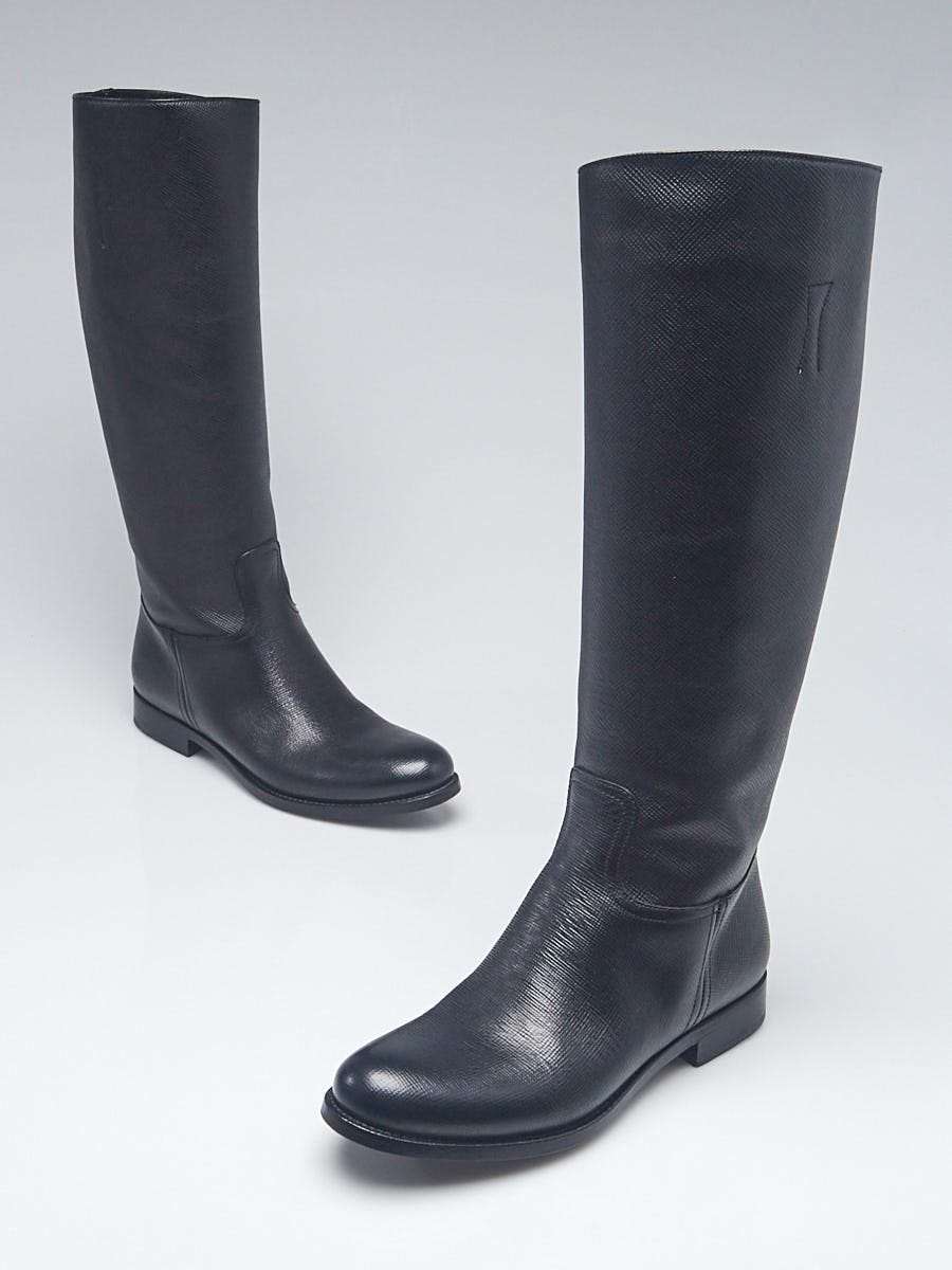 Prada Black Saffiano Leather Riding Boots Size 8.5 39 Yoogi s Closet