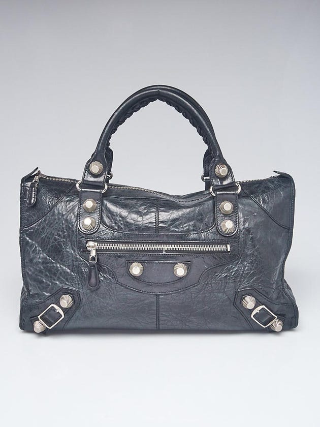 Balenciaga Black Lambskin Leather Giant 21 Silver Work Bag