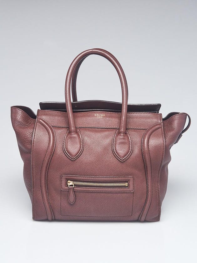 Celine Dark Brown Pebbled Leather Mini Luggage Tote Bag