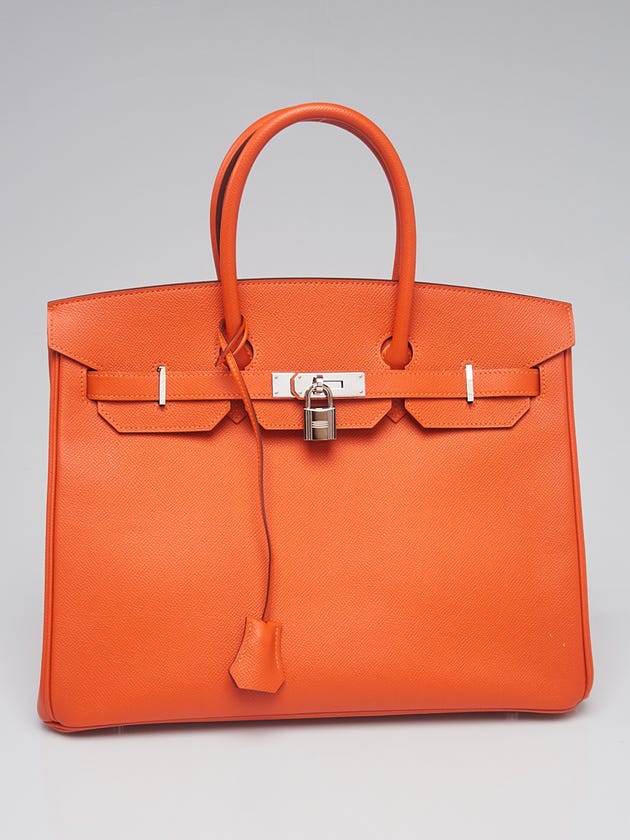Hermes 35cm Feu Epsom Leather Palladium Plated Birkin Bag