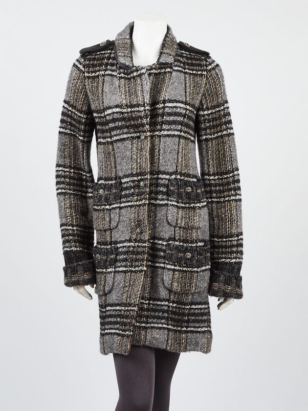 Chanel Black/Grey Wool Blend Tweed Sweater Coat Size 2/36