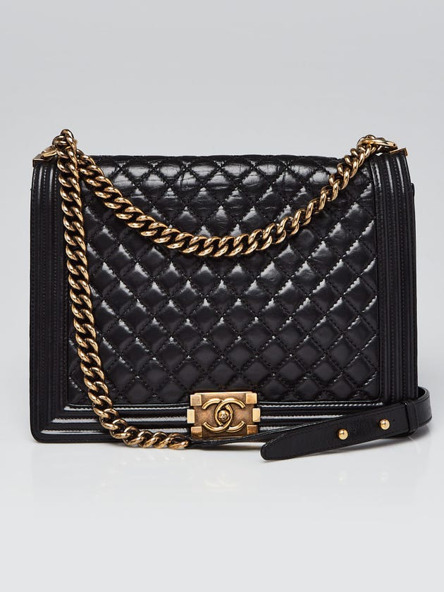 Chanel Black Quilted Calfskin Leather Large Boy Bag
