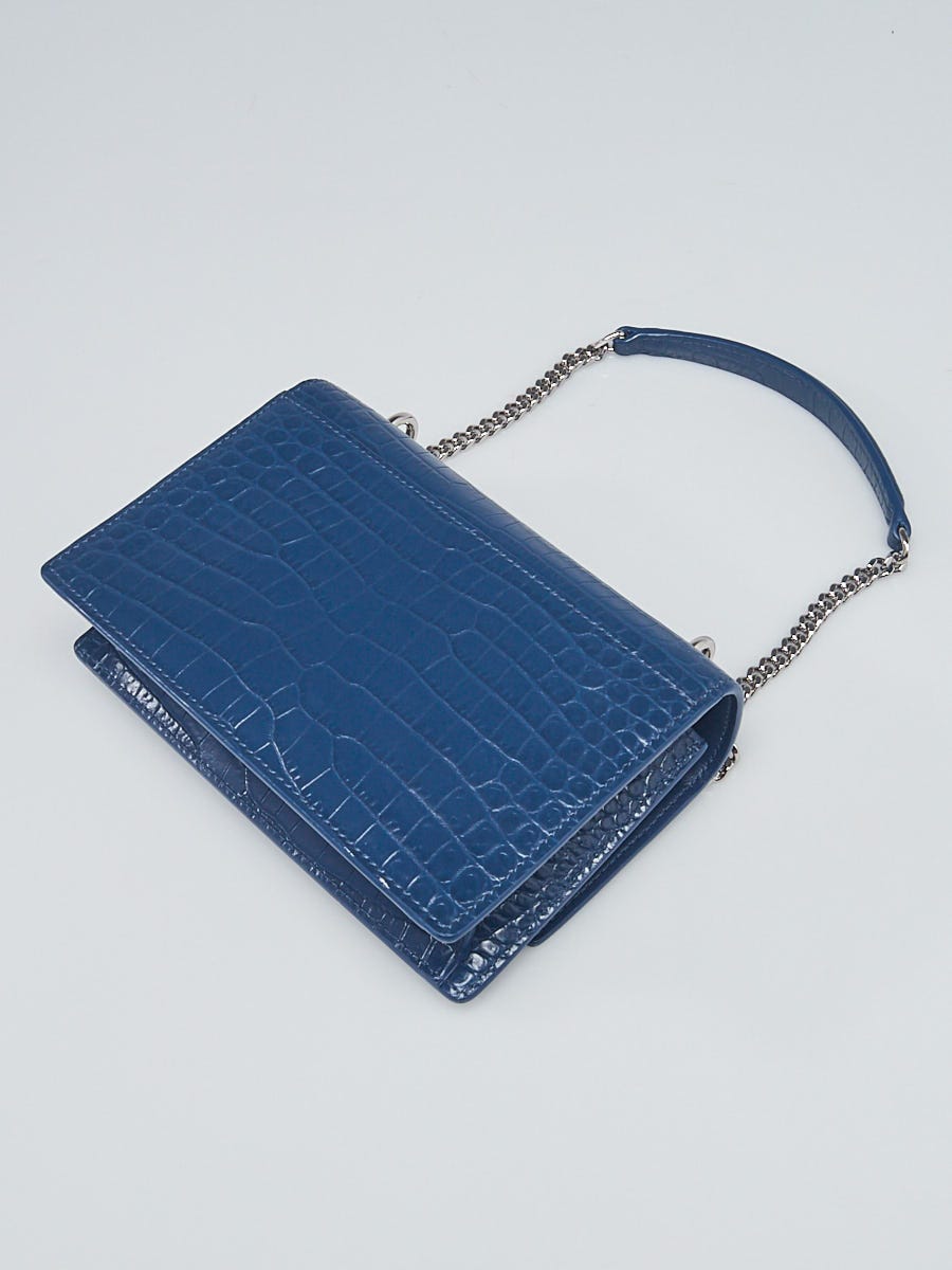 Yves Saint Laurent Deep Marine Croc Embossed Leather Mini Sunset Chain Bag  - Yoogi's Closet