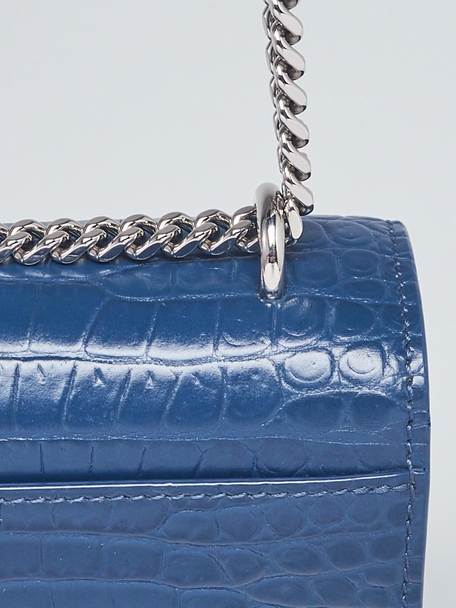 Yves Saint Laurent Deep Marine Croc Embossed Leather Mini Sunset Chain Bag  - Yoogi's Closet