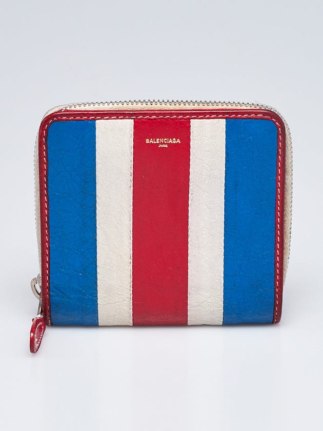 Balenciaga Red/White/Blue Striped Calfskin Leather Bazar Wallet