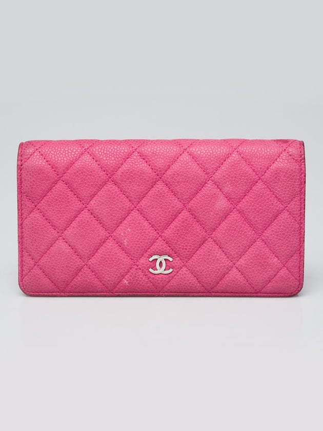 Chanel Hot Pink Quilted Matte Caviar Leather L Yen Wallet