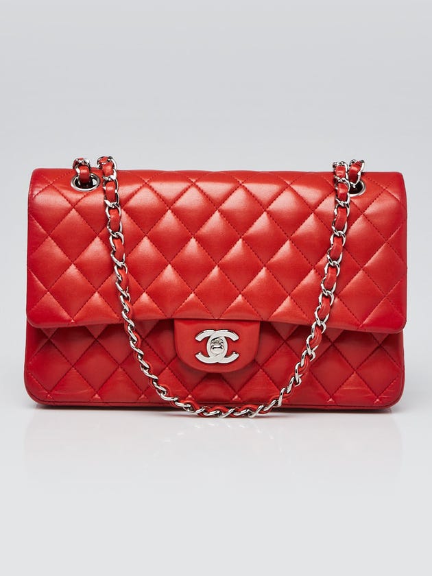 Chanel Red Quilted Lambskin Leather Classic Medium Double Flap Bag