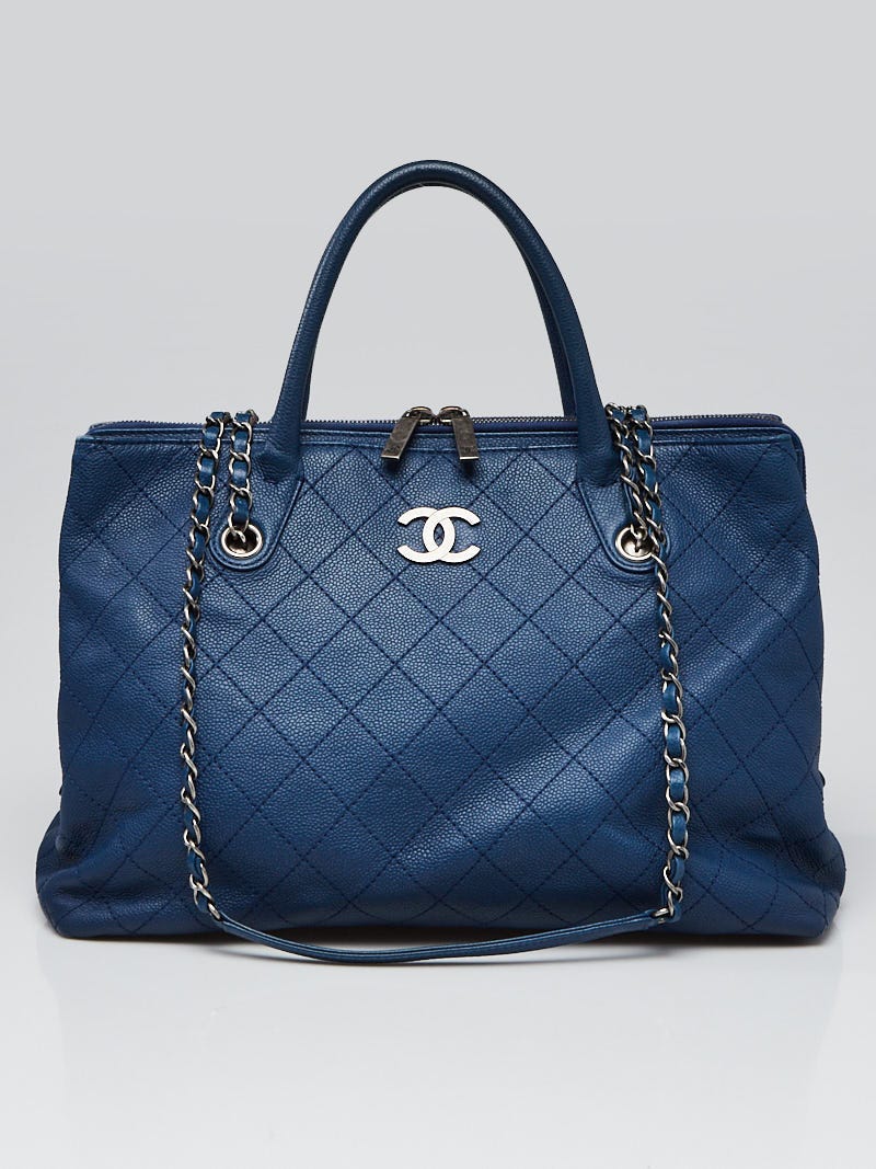Chanel Blue Quilted Patent Leather Small Boy Bag - Yoogi's Closet