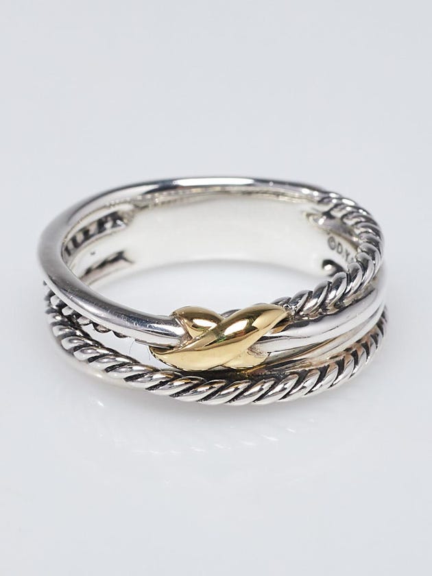 David Yurman 18k Gold and Sterling Silver Cable Crossover X Ring Size 8
