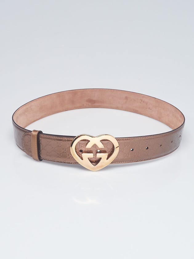 Gucci Bronze Guccissima Coated Leather GG Heart Buckle Belt Size 80/32