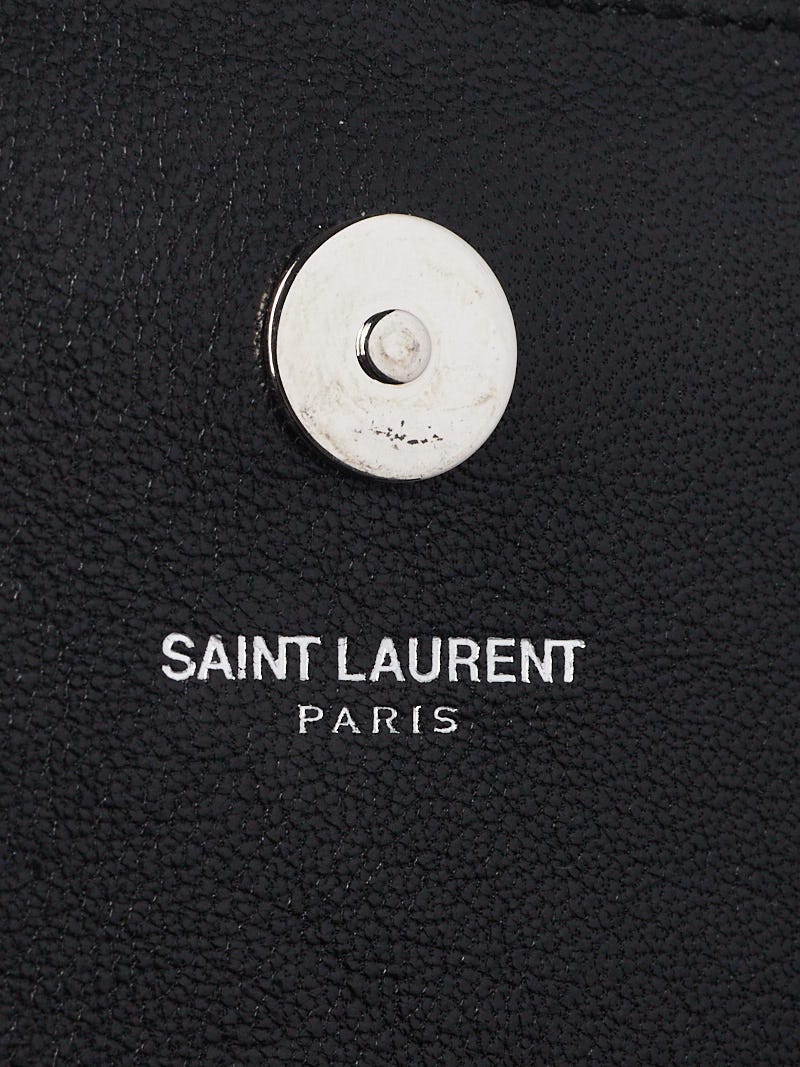 Yves Saint Laurent Black Textured Leather Star Studded Cassandre