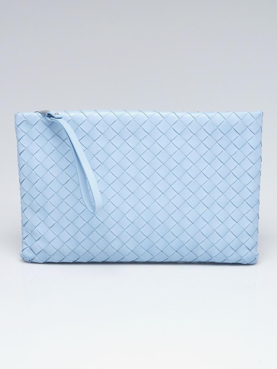Bottega Veneta Light Blue Intrecciato Woven Leather Large Pouch