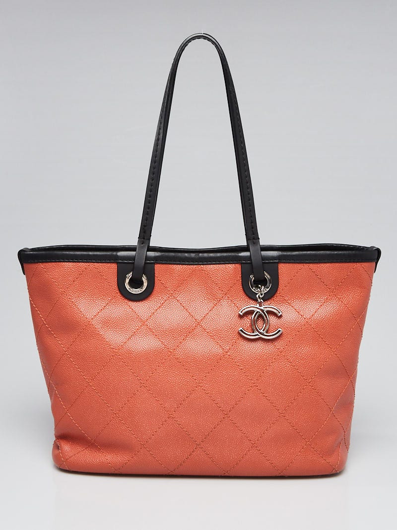 Chanel Orange/Black Caviar Quilted Leather Shopping Fever Tote Bag -  Yoogi's Closet