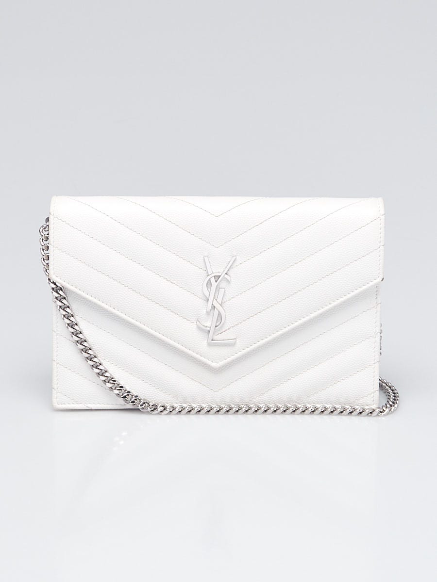 Ysl - White Grained Calfskin Envelope Wallet-On-Chain (WOC)