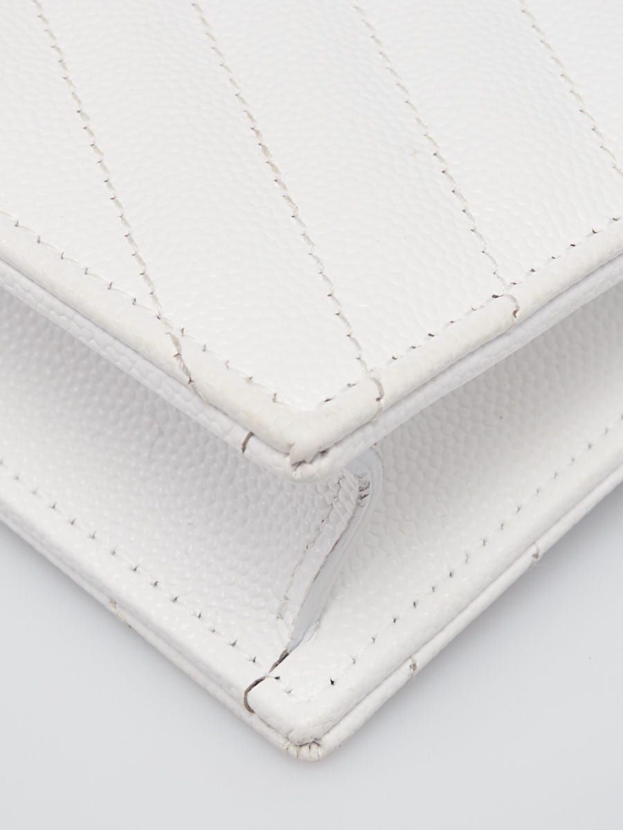 Yves Saint Laurent White Chevron Quilted Grained Leather