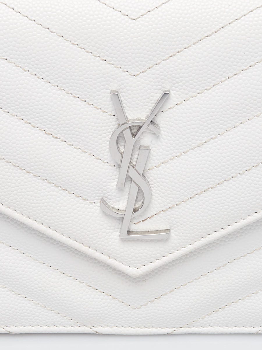 Yves Saint Laurent White Matelasse Quilted Grained Leather Envelope Chain  Wallet Bag - Yoogi's Closet