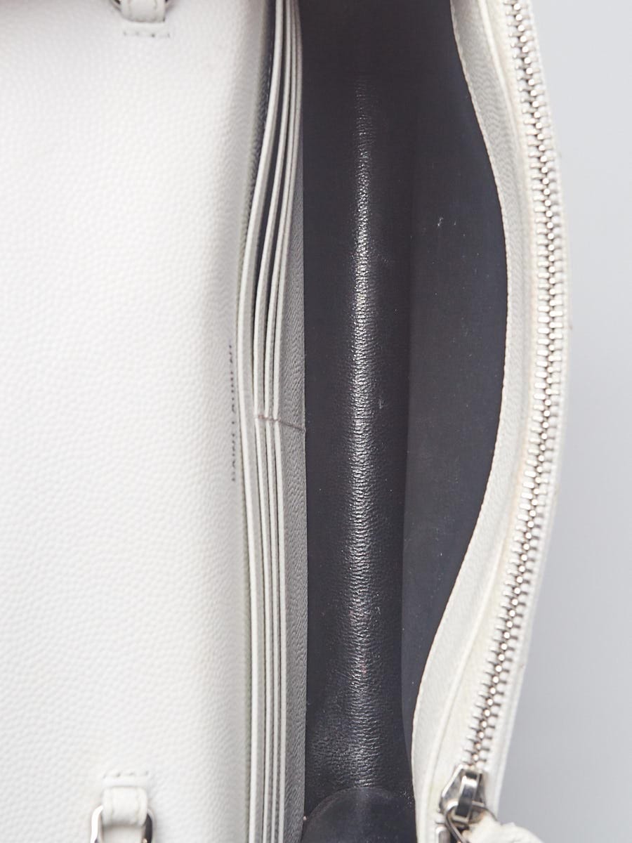 Yves Saint Laurent White Chevron Quilted Grained Leather