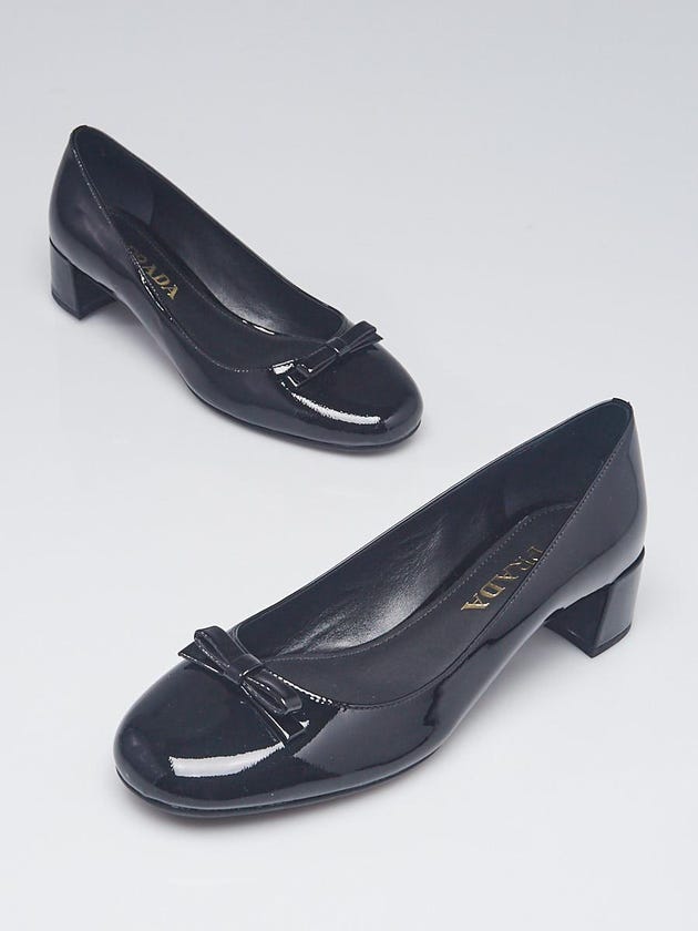 Prada Black Patent Leather Kitten Heel Pumps Size 5.5/36