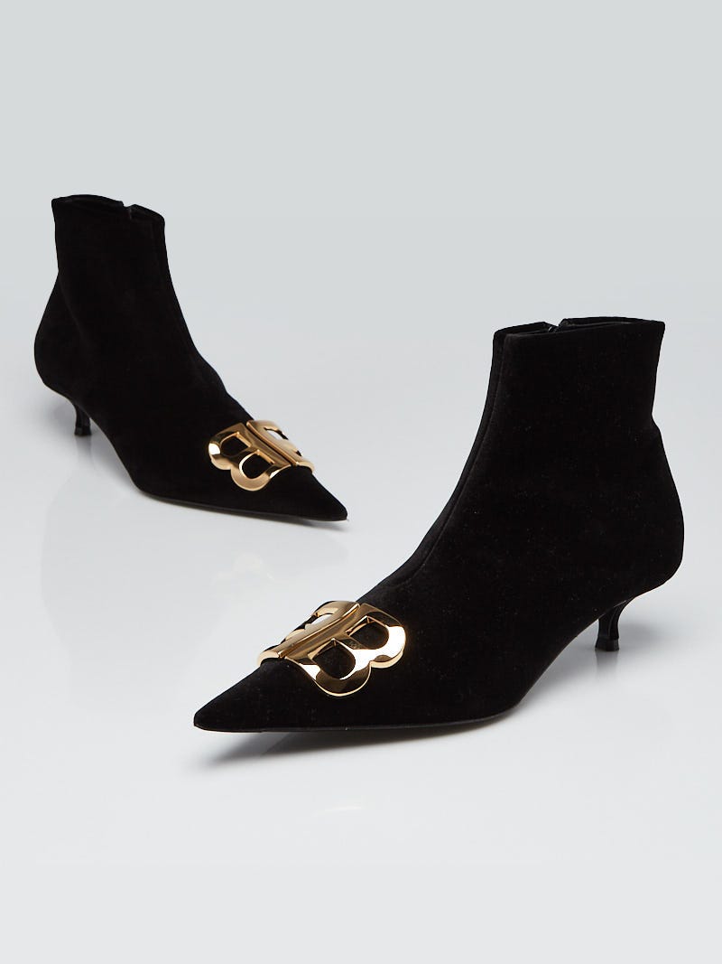 Balenciaga Black Velvet BB Knife Knit Kitten Heel Booties Size 6/36.5 - Closet