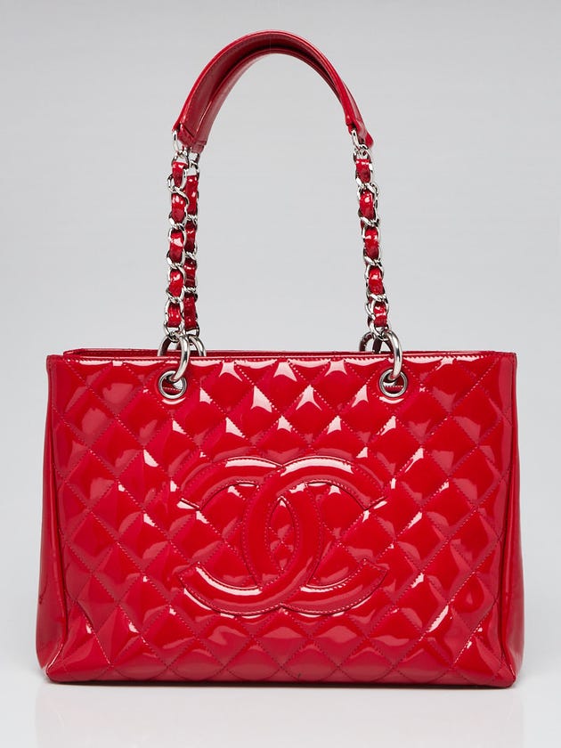 Chanel Red Quilted Patent Leather Grand Shopping Tote Bag