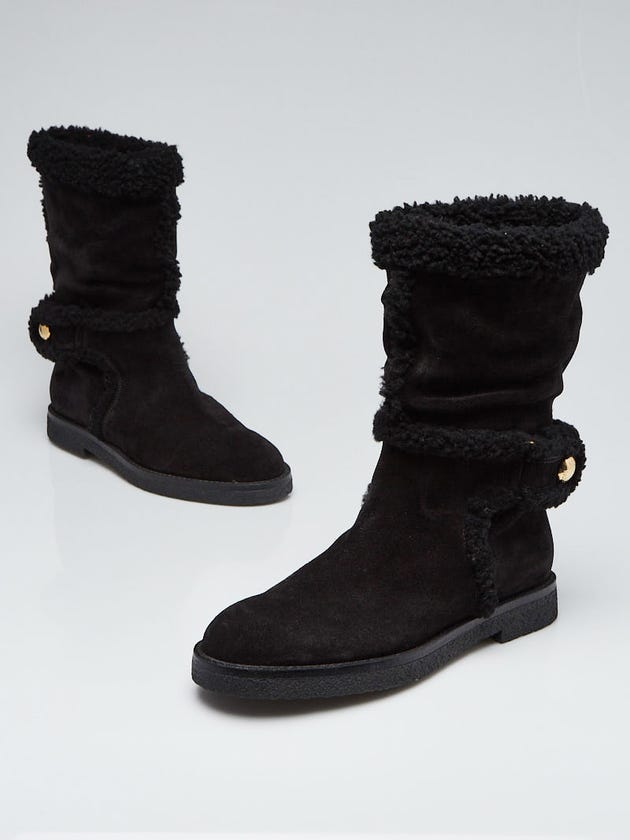 Louis Vuitton Black Suede and Shearling Snowy Flat Boots Size 7.5/38 