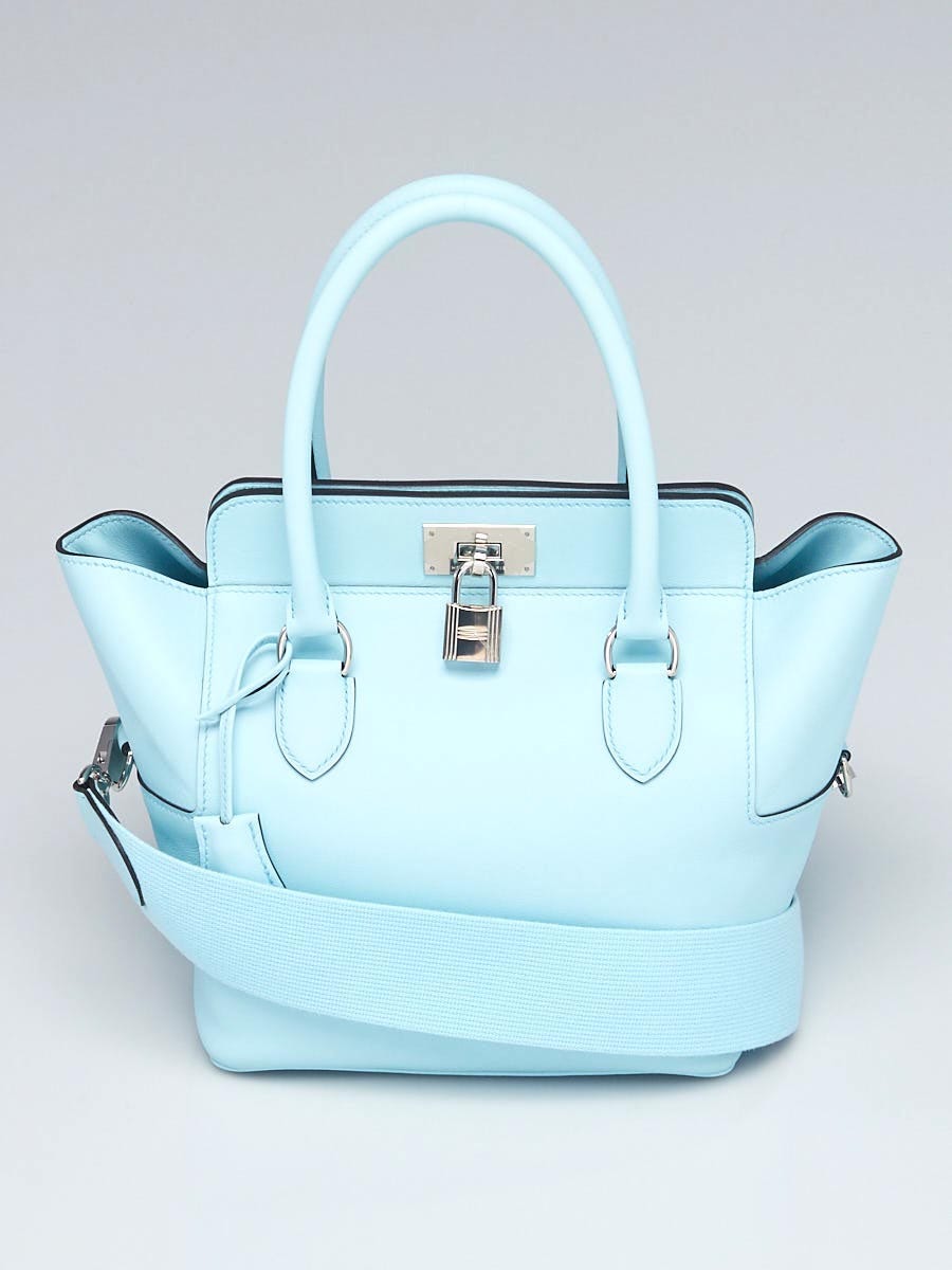 Hermes 20cm Blue Atoll Swift Leather Palladium Plated Toolbox Bag