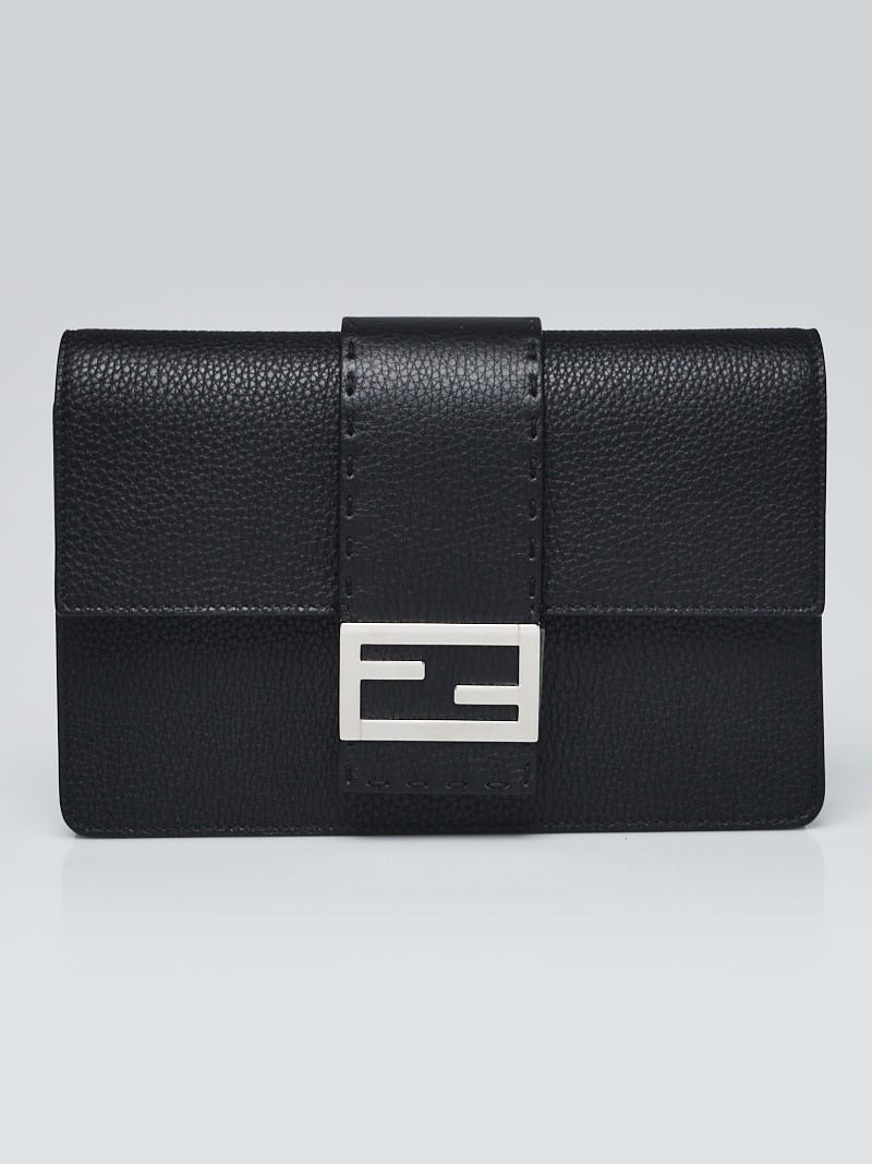 Fendi Black Calfskin Leather Standing Clutch Bag 7M0297 | Yoogi's
