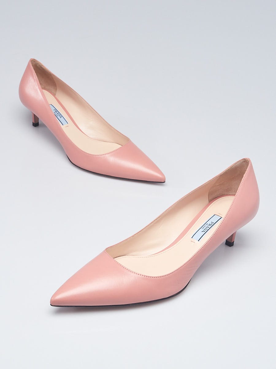 Prada Pink Smooth Leather Pointed Toe Kitten Heels Size /38 - Yoogi's  Closet