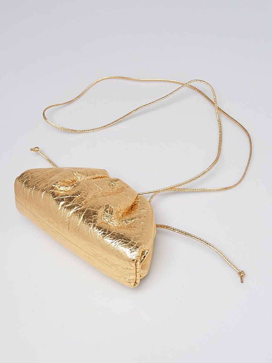 Bottega Veneta Gold Wrinkled Leather Mini Pouch Clutch Bag