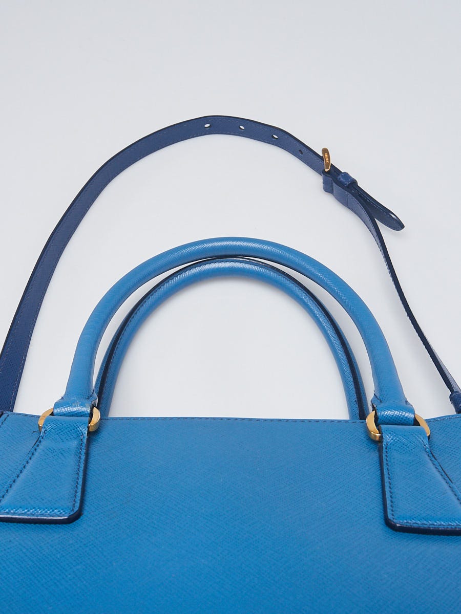 Prada Blue Saffiano Lux Leather Medium Galleria Double Zip Tote