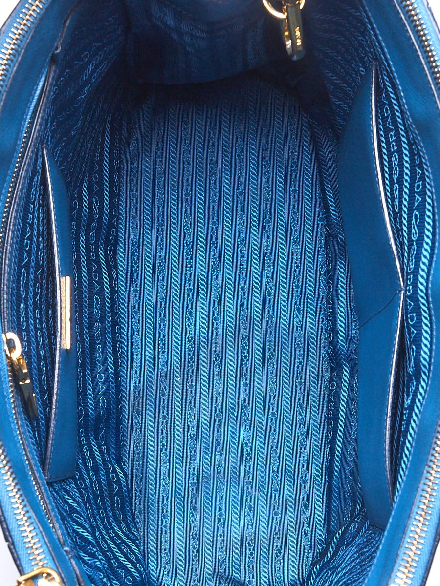 Prada Blue Two-Tone Saffiano Lux Leather Large Double Zip Tote