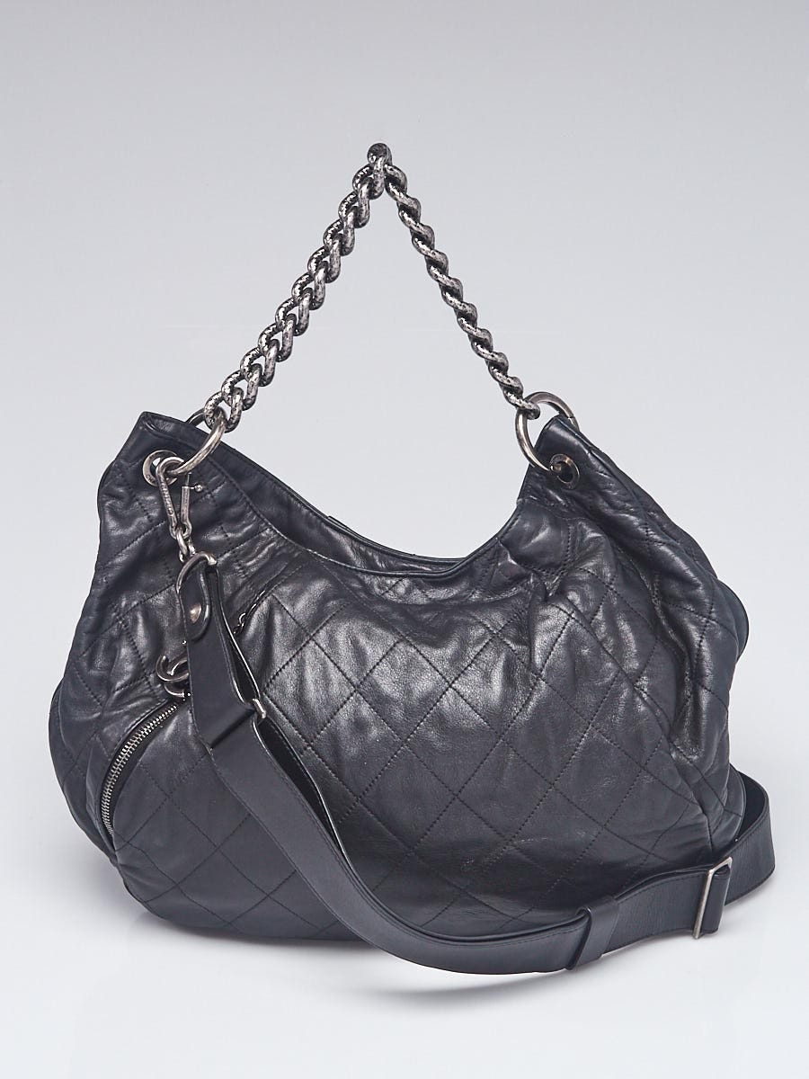 Chanel Black Quilted Leather Button Up Hobo Bag - Yoogi's Closet