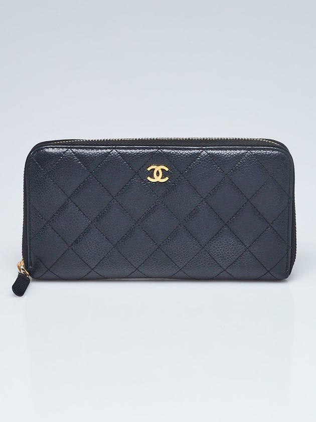 Chanel Black Caviar Quilted Leather L Gusset Zip Wallet