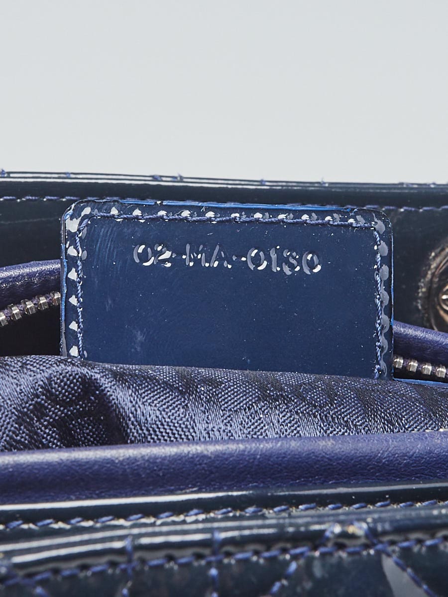 Christian Dior Navy Blue Cannage Quilted Patent Leather Medium