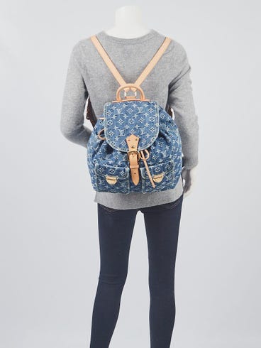 louis vuitton blue denim backpack MONOGRAM PM It is crafted from cotton with contrasting leather trims Louis Vuitton Blue Denim Monogram