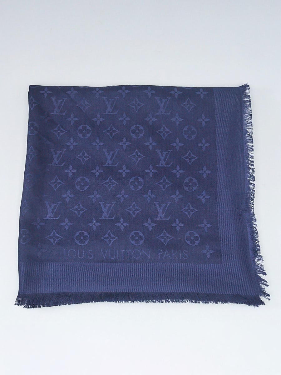 Louis Vuitton Navy Blue Monogram Silk Wool Shawl Scarf – The Closet
