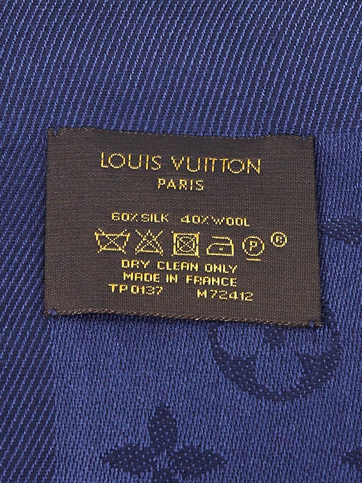 Louis Vuitton Navy Blue Monogram Silk Wool Shawl Scarf – The Closet