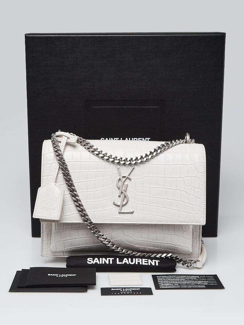 【一部予約販売中】 Saint Yves Laurent Sunset Medium Leather Embossed Croc White バッグ