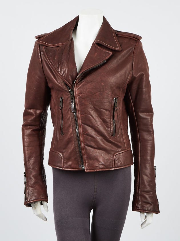 Balenciaga Brown Leather Biker Jacket Size 10/44