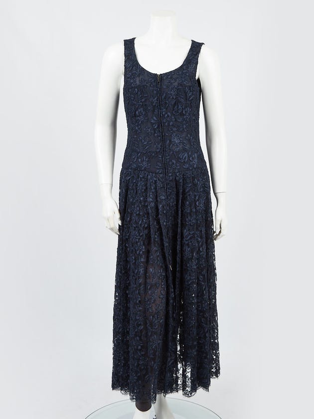 Chanel Navy Blue Lace Sleeveless Long Dress Size 6/38