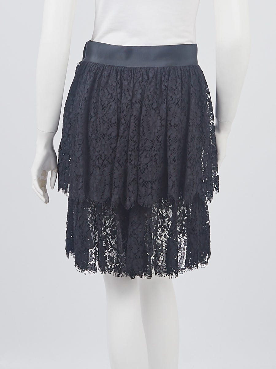 Chanel Black Cotton Blend Lace Tiered Shorts Size 4/38 