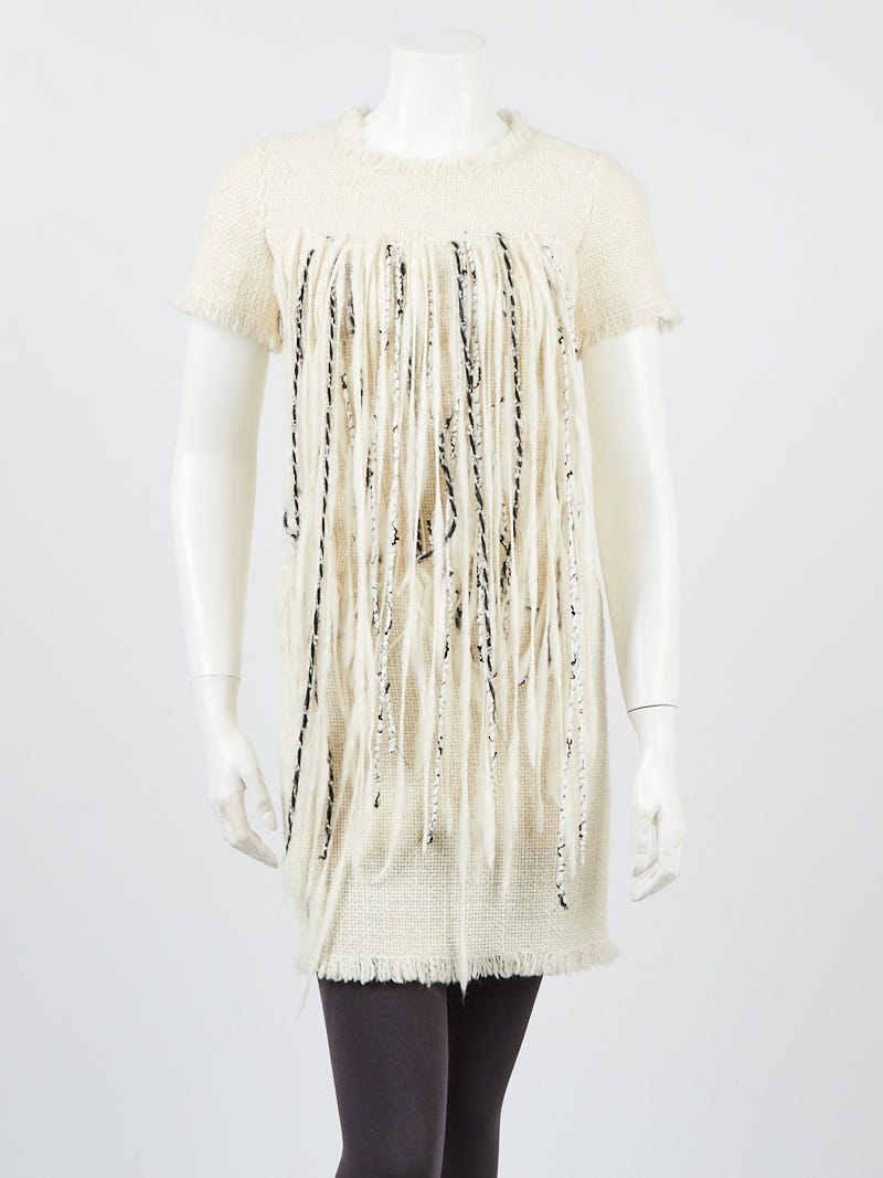 RvceShops's Closet - Chanel Ivory Tweed Fringe Short Sleeve Shift