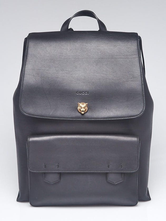 Gucci Black Leather Tiger Head Backpack Bag