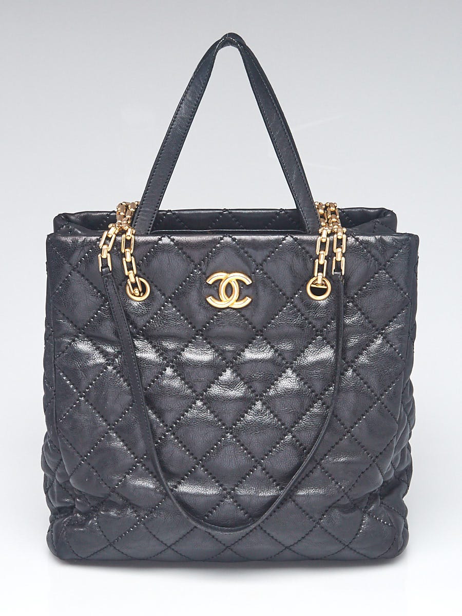 Chanel Black Quilted Calfskin Leather Large North/South Retro Chain Tote Bag  - Yoogi's Closet