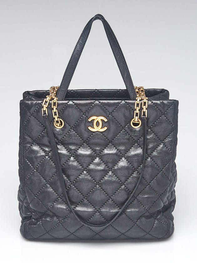 Chanel Black Quilted Calfskin Leather Large North/South Retro Chain Tote Bag