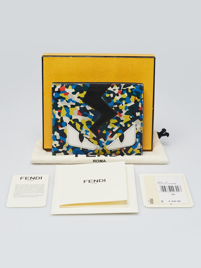 Fendi Multicolor Textured Leather Monster Eyes Bi-Fold Wallet
