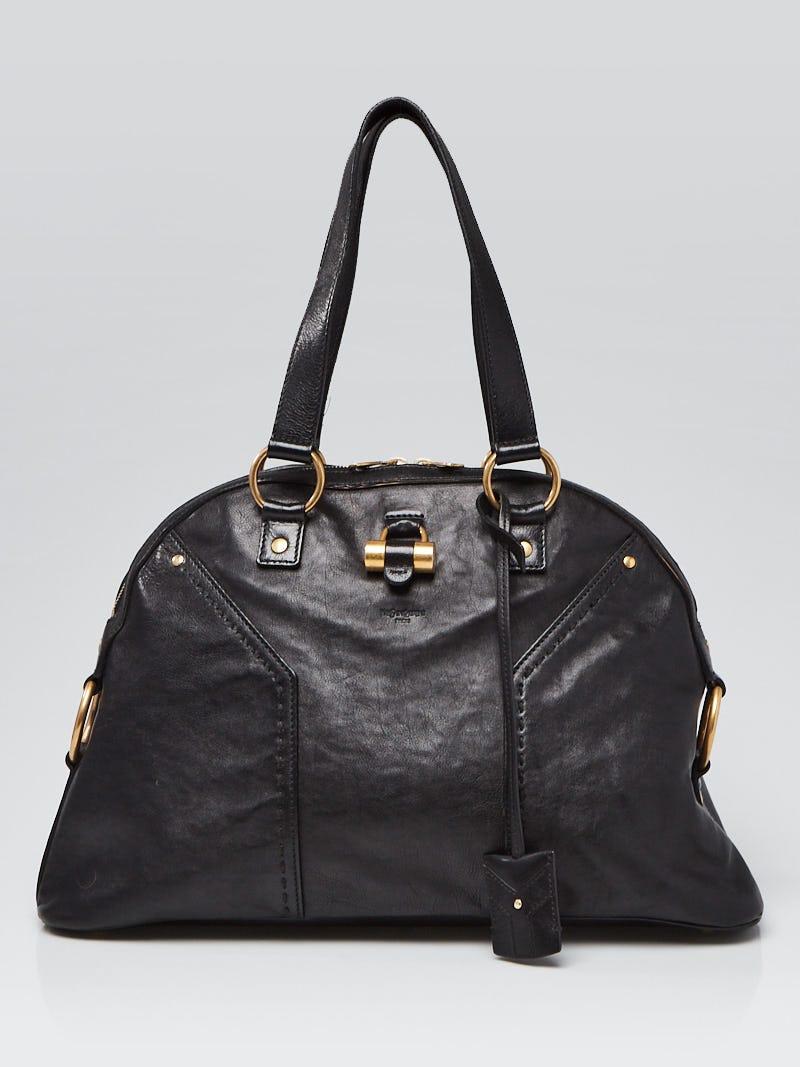 Yves Saint Laurent Muse Felt Leather Handbag Grey x Black
