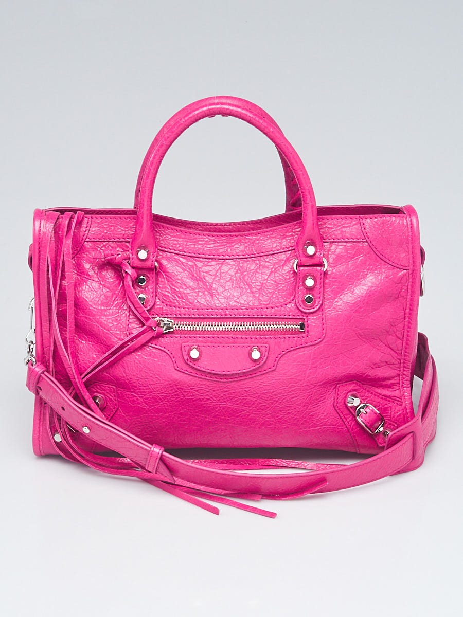 Balenciaga Rose Magenta Lambskin Leather Motorcycle Silver