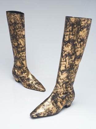 Gold Laminated Chevre Leather High Boots Size 8.5/39