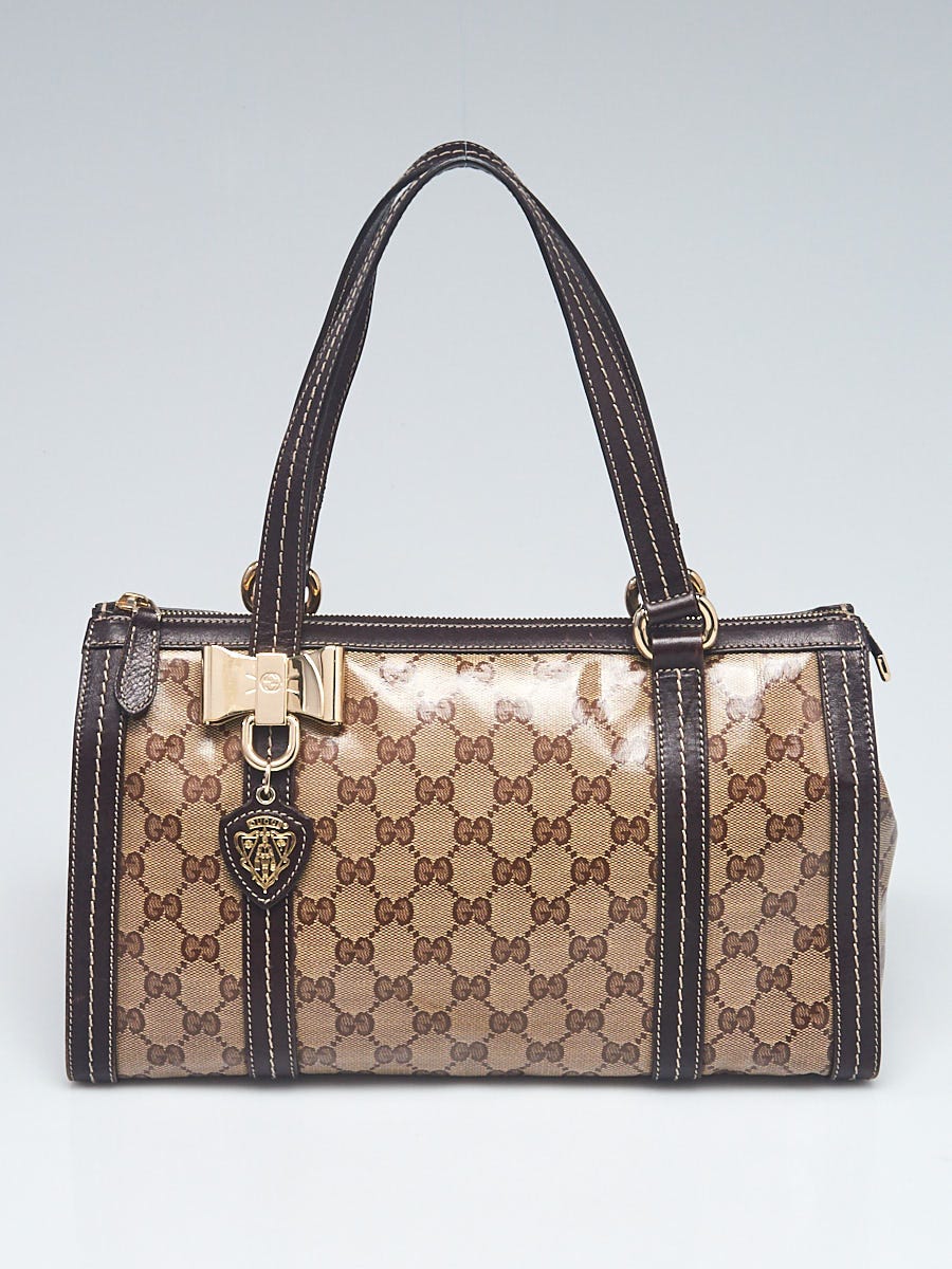 Gucci Brown Ebony Monogram GG Crystal Coated Canvas & Leather
